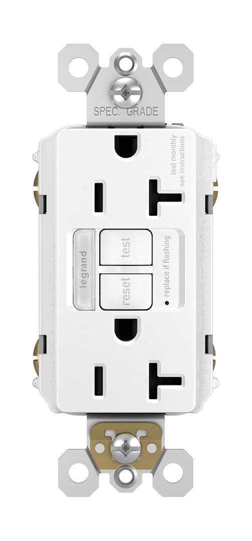 Legrand radiant 2097NTLTRW 20 Amp Night Light GFCI Self Test Tamper-Resistant Decorator Duplex Outlet with Cool Touch LED, White (1 Count)