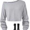 SOLY HUX Girl's Off The Shoulder Sweatshirt Tops Long Sleeve Cute T Shirts (Gray, 10Y)
