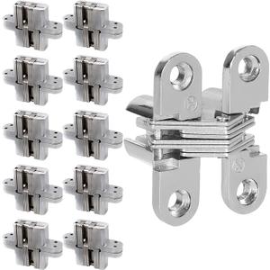 10 Packs Hidden Door Hinges 10 Pack Concealed Cross Hinge Invisible 180 Degree Hinges Swing Coss Invisible Hinge for Cabinets, 0.47'' Leaf Width, 1.7" Leaf Hight