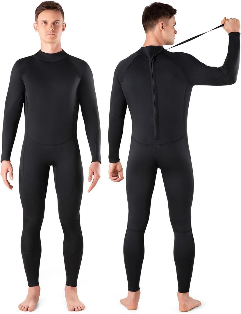 Niksa Men Wetsuit 3/2mm, SBR Neoprene Full Wet Suit YKK Back Zip for Surfing Swimming Diving Water Sports, L