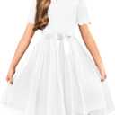 Arshiner Girls Dress Tutu Fluffy Summer Dresses Belted Wedding Party Flower Girls' Dress Size 3-11 Years (4, White)