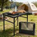 Gawerk Folding Portable Camping Grill Table, Lightweight Adjustable Height Metal Aluminum Picnic Table with Heat-Resistant Mesh Top for Outdoor, Barbeque, Camping & Travel, 24" x 16", Black