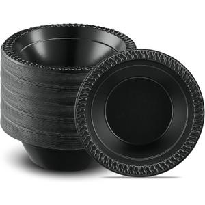 PLASTICPRO 200 PCS Black Plastic Bowls Light Weight 12 oz Plastic Soup Bowls Black Salad Plates Disposable for Party and Wedding