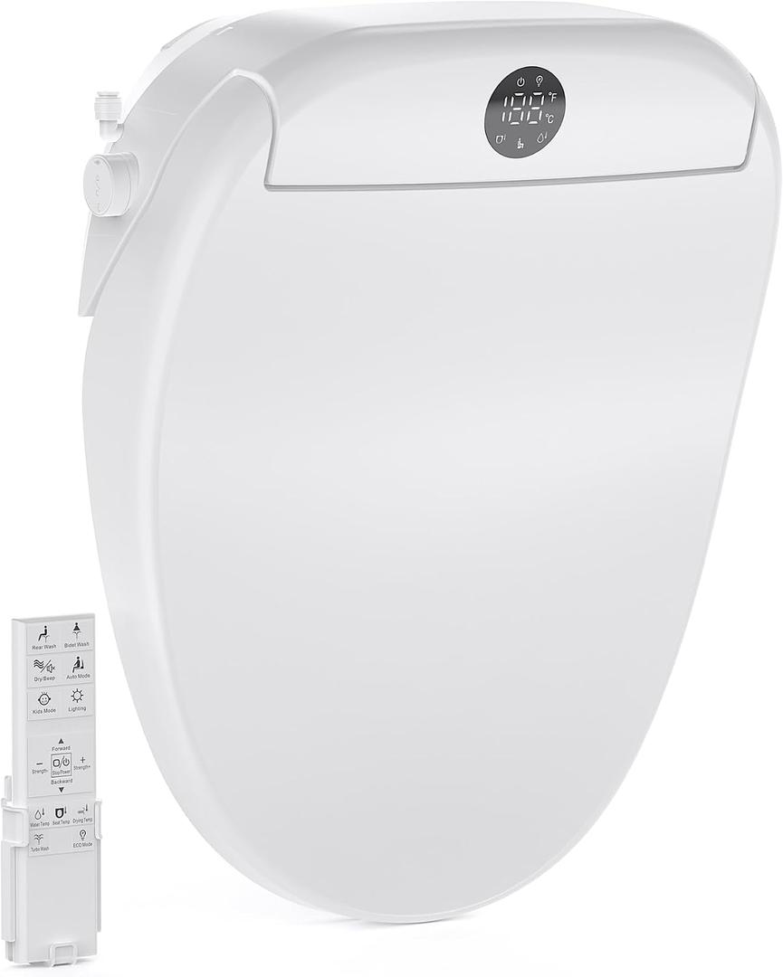 Launs Bidet Toilet Seat Round, Electric Bidet Seat for Bathroom 225D