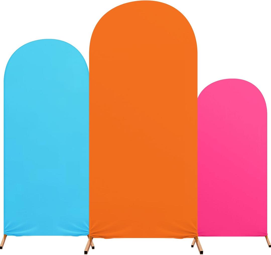 Blue Pink Orange Set of 3 Hawaii Theme Print Arch Cover, Spandex Fitted Wedding Christmas Halloween Arch Stand Covers for Birthday Party Decoration, 4ft, 5ft, 6ft (Multicolor)