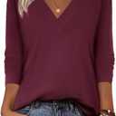 Zeagoo Women Long Sleeve Tops Dressy Casual V Neck Tshirts Basics Tee 2025 Fall Trendy Clothes (Small, Red)