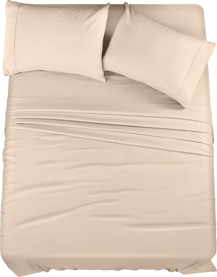 Utopia Bedding King Sheet Set  4 Piece Bed Sheets for King Size Bed, Soft and Breathable Microfiber, Includes 1 Fitted Sheet, 1 Flat Sheet and 2 Pillowcases (Beige)