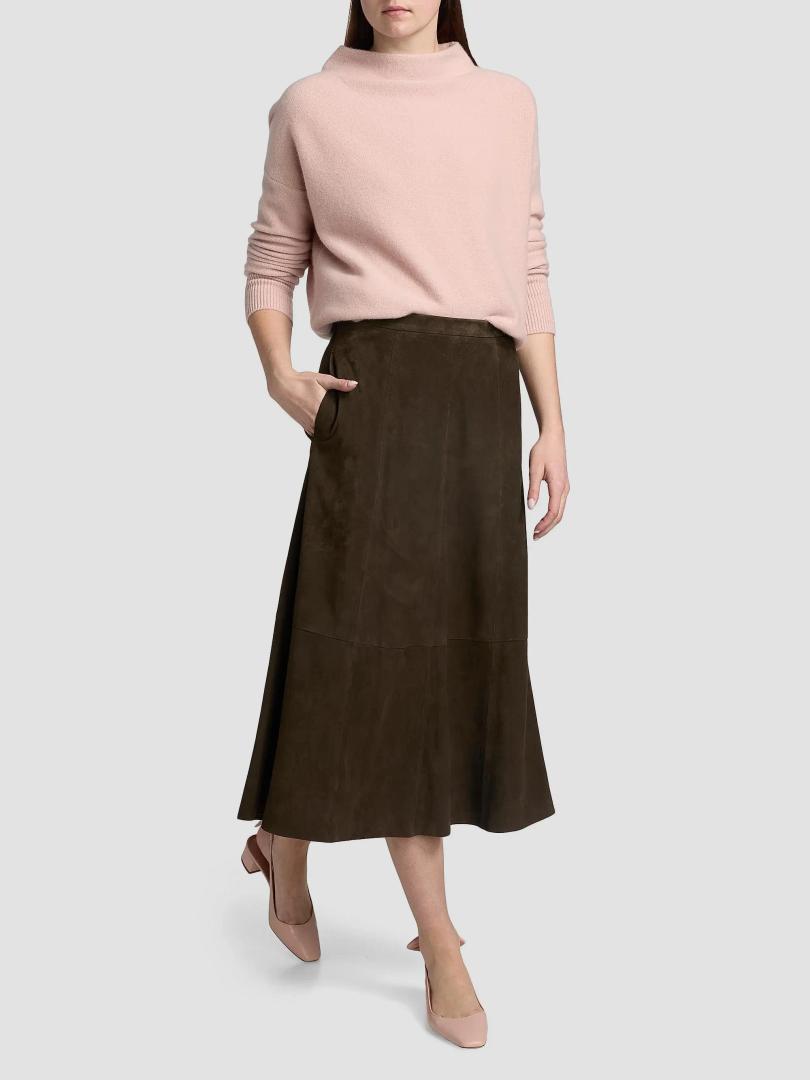 Vince Women's Mid Rise Flared Suede Skirt, Deep Espresso, Size 2