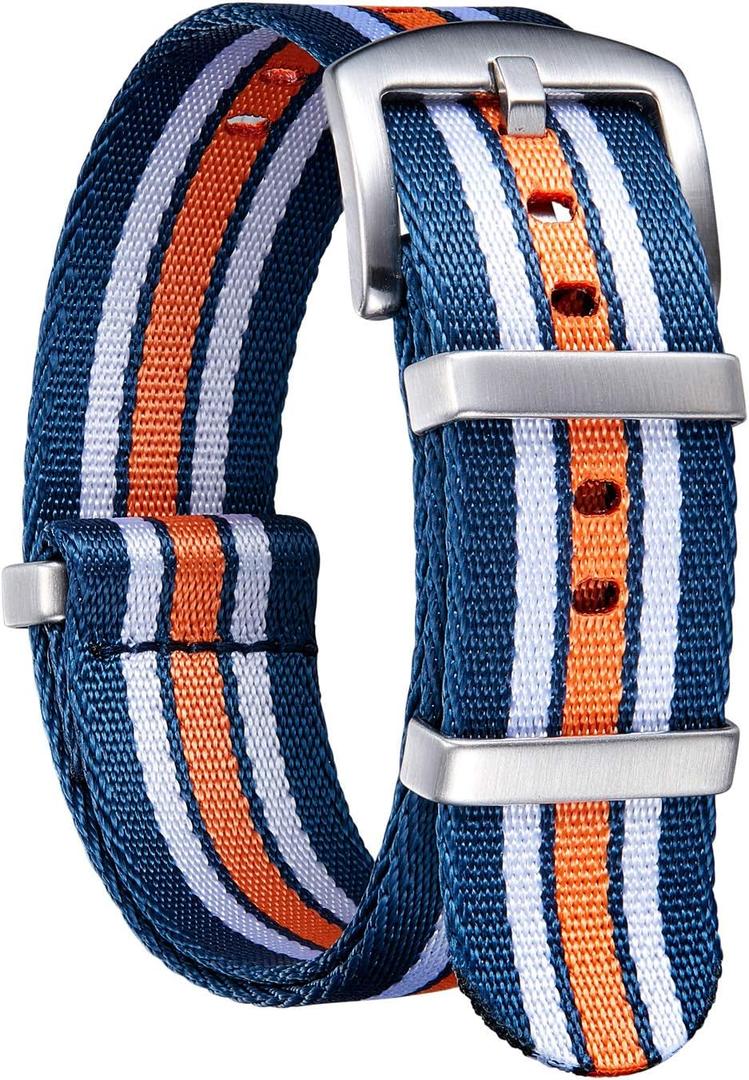 BINLUN Nylon Watch Band Thick G10 Premium Ballistic Nylon Multicolor Replacement Watch Straps with Stainless Steel Buckle for Men Women 18mm 20mm 22mm 24mm (Blue&White&Orange)