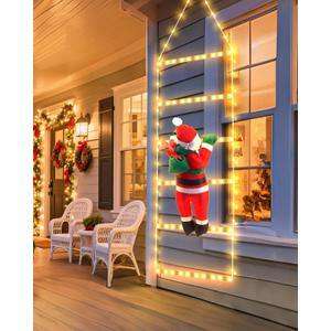 98 LED Christmas Lights Indoor Outdoor Decorations, 2.5FT Christmas Decorative Ladder Lights with Santa Claus 8 Modes Waterproof Xmas Tree Light for Garden Window Home Wall Decor, Warm White