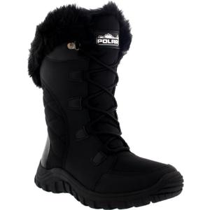 POLAR Womens Quilted Faux Fur Cuff Winter Duck Rubber Sole Durable Snow Rain Outdoor Boots (8, Black)