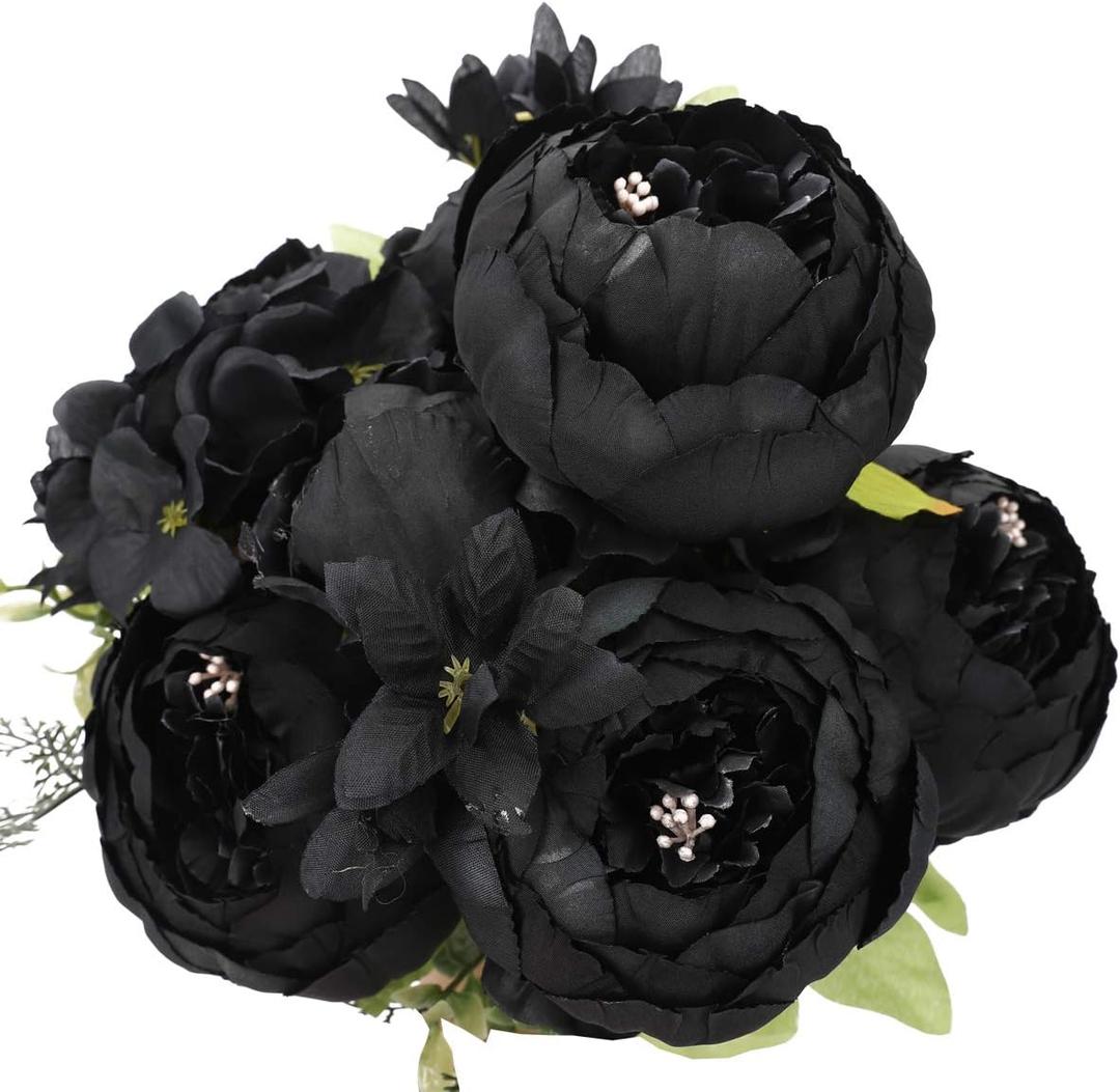 Duovlo Artificial Peony Silk Flowers Fake Flowers Vintage Wedding Home Decoration, Pack of 3 (Black) (20.87*3.5)