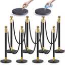 kaiyomi 8Pcs Stanchions with Black Velvet Ropes Set, 5 Feet Velvet Ropes and Posts Poles for Red Carpet Party Decoration and 360° Photo Booth (Golden & Black)