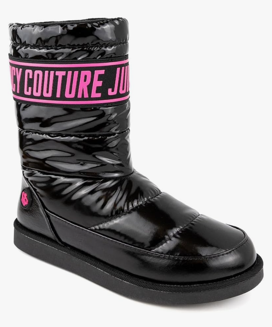 JUICY COUTURE Women's Quilted Slip-On Winter Boots – Waterproof, Warm Mid-Calf Snow Booties with Logo Strap-Kissie, Size 8