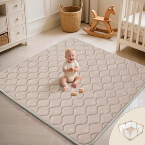 Fortella Extra Thick Baby Play Mat for 50" Playpen, 47"x47" Snug Fit Playpen Mat, Machine Washable Foam Play Mat for Floor - Portable, Non-Slip Tummy Time & Crawling Mat for Babies Toddlers (Forest Taupe) (Brown)