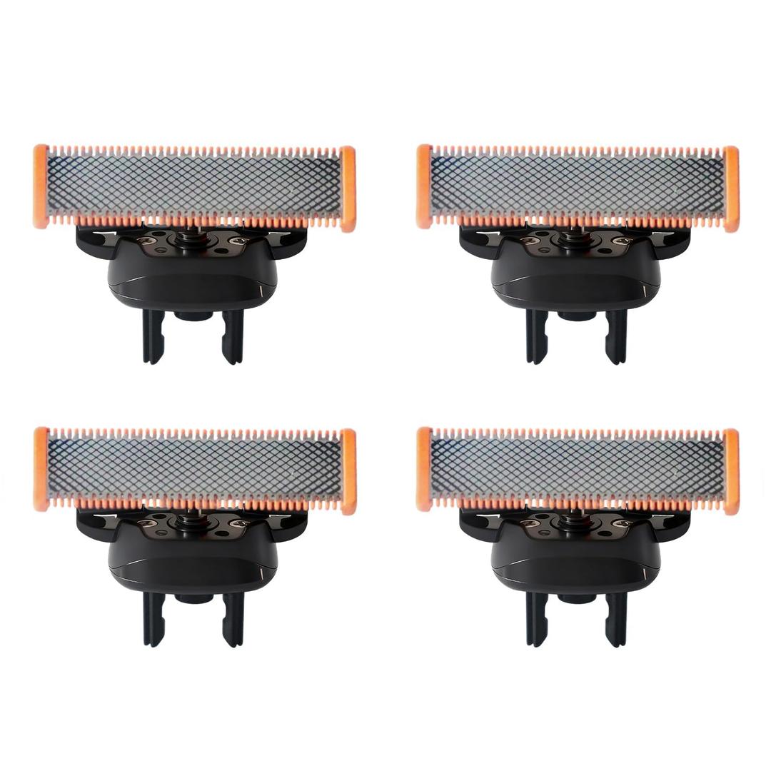4-Pack Replacement Blades & 3 Guide Combs(1/3/5mm), Compatible with All Philips Norelco OneBlade Handles (QP14xxQP19xxQP25xxQP26xxQP27xxQP28xxQP65xxQP66xx) (Orange)