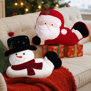 Lanpn Christmas Snowman Santa Throw Pillows Set of 2, Christmas Decoration Winter White Throw Pillow Soft Fleece Cute Throw Cushion for Sofa Bedroom Xmas Decor (03 Snowman & Santa)