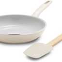 GreenPan Dover 8 Frying Pan Skillet with Spatula, Non-Toxic PFAS-Free Ceramic Nonstick Coating, Sear Saute Fry Egg Omlete, Dishwasher & Oven Safe, Stay Cool Handle, Easy Pour Rims, Cream White
