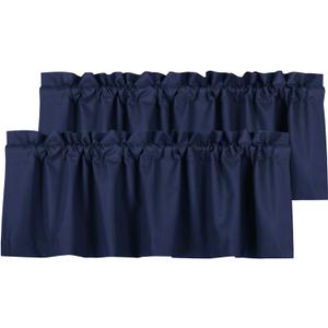 Valea Home Blackout Valance Curtains Waterproof Soft Rod Pocket Valance for Kitchen and Bathroom Window Room Darkening Valances for Bedroom, 2 Panels, 52 inch x 18 inch, Navy Blue