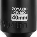 1/2" Drive x 40 mm Deep 6 PT Impact Socket, CR-MO, 1/2-inch Drive 6 Point Axle Nut Socket for Easy Removal of Axle Shaft Nuts (40MM