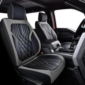 F150 Seat Covers, Napa Leather, for 2015-2026 Ford F150 SuperCrew and 2017-2026 F250 F350 F450 Heavy Duty(Full Set, Black&Gray)