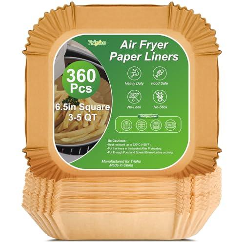 360 Pcs 6.5” Square Unbleached Heavy Duty Air Fryer Paper Liners Disposable, Non-Stick & Non-Leak Parchment Paper Liners for Airfryer Basket, Deep Fryer Parts & Accessories