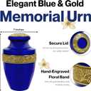 ALPHA Living HOME Urns for Human Ashes Adult Female and Male 200+ Cubic Inches, Decorative Burial Urn, Funeral Cremation Urns for Women and Men, Handcrafted Urn for Ashes Adult, 11" Blue Gold