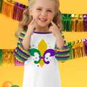 BesserBay Girls Adorable Cute Fleur-de-Lis Print 3/4 Sleeve Raglan Stripe Top White Purple Yellow Fat Tuesday Outfit 6 Years