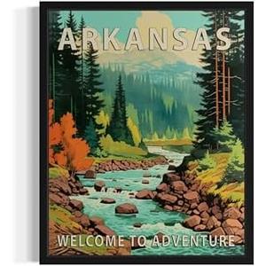 Pack Of 15 Arkansas State Scenery Poster Art Print, Retro States Landscape Wall art Decor, Adventure Mountain and Scenery Painting for Bedroom, Living Room 42 (Arkansas, 8 x 10 inches, Unframed)