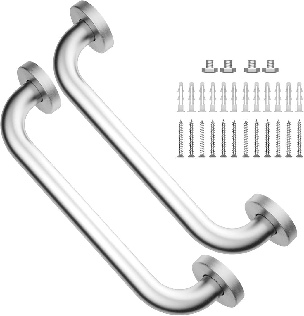 Brushed Nickel Grab Bar 12 Inch, 2 Pack Safety Bathroom Grab Bars, Stainless Steel Shower Grab Bar, Balanced Support Bar, Toilet Assist Handle for Handicap Elderly Senior (1" Diameter)