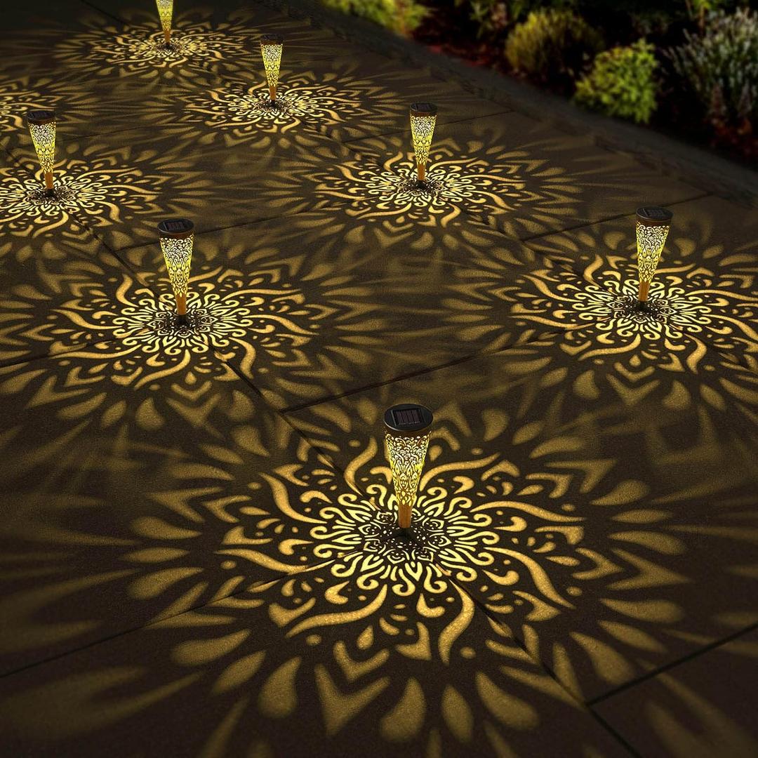 Pack OF 6 Solar Lights Outdoor Garden Decorative Solar Garden Lights with Warm Light Waterproof Solar Pathway Landscape Lights for Path Backyard Walkway Yard Decor, Gardening Gifts for Women (Gold)