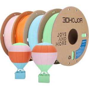 3DHoJor Matte PLA Filament 1.75mm, 1kg*4 Bundle Cardboard Spool PLA Filament 1.75 PLA 3D Printing Filament, Print with Most 3D Printers-Green, Pink, Blue, Tangerine
