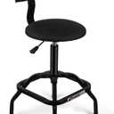 FreekyFit Shop Stool with Backrest, Mechanic Garage Stool for Workshop, Adjustable Stool Chair, Padded Workbench Stool for Men Women, 300 LBS Capacity, 360° Swivel PVC Seat, Heavy Duty, Black