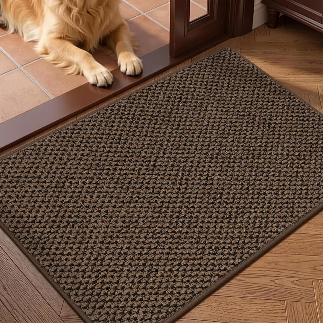 Dirt Trapper Door Mat 24"x 36", Non Slip Washable Doormat, Stain Removal and Absorbent Welcome Mat, Dog Door Mats,Low Profile Entrance Floor Mats for Front Back Door,Brown