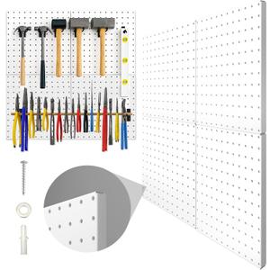 Peg Board, 4 Pack Metal Pegboard Panels White Pegboards Wall Organizer with Bent Frame Large Heavy Duty Peg Board for Walls Home, Garage Tool Storage, Office Organization, Craft Room, Kitchen