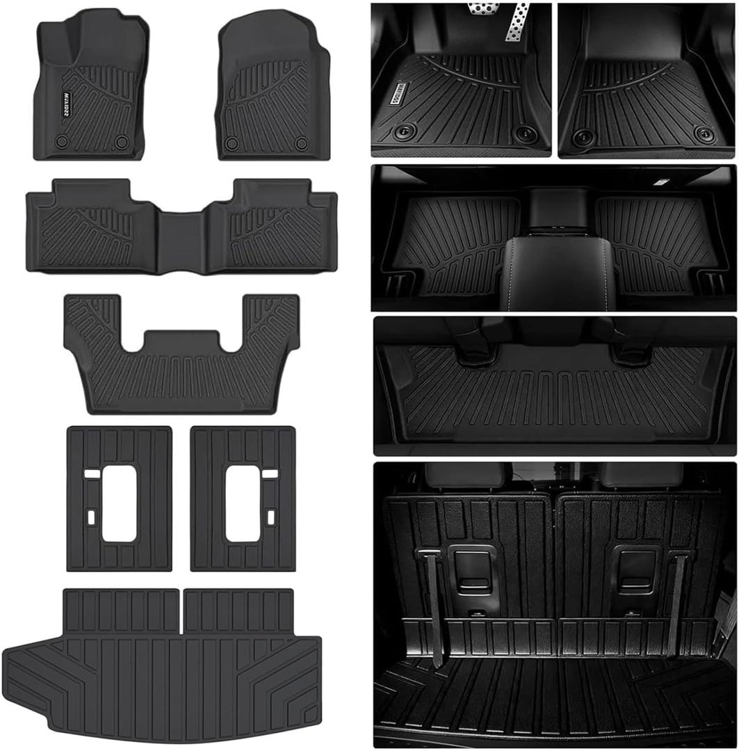All Weather Floor Mats for 2016-2025 2026 Dodge Durango（Only fit 6 Seats） TPE Rubber Liners Durango Odorless Anti-Slip Car Floor Liners-1st & 2nd & 3rd Row & Cargo Mat Covering The Backrest Full Set