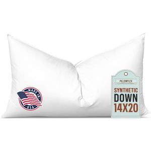 Pillowflex Synthetic Down Pillow Insert - 14x20 Down Alternative Pillow, Ultra Soft, Small Rectangle, Lumbar, Travel, Neck, Sleeping Pillow - 1 Decorative Pillow Form, 14 Inch by 20 Inch