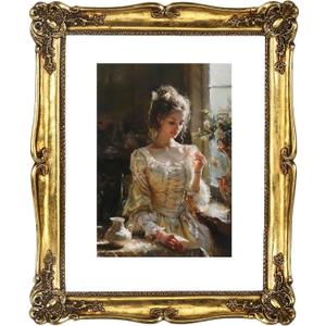 Vintage 8x10 Picture Frame gold Antique Photo frame with White Mat 6x8 Ornate picture frames with Acrylic Glass Baroque Tabletop Wall Hanging Home Decor poster frame