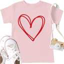LAZYCHILD Kids Valentine Shirt Girls Valentines Day Shirts Heart Graphic Long Sleeve Striped Tee Tops 5-14 Years