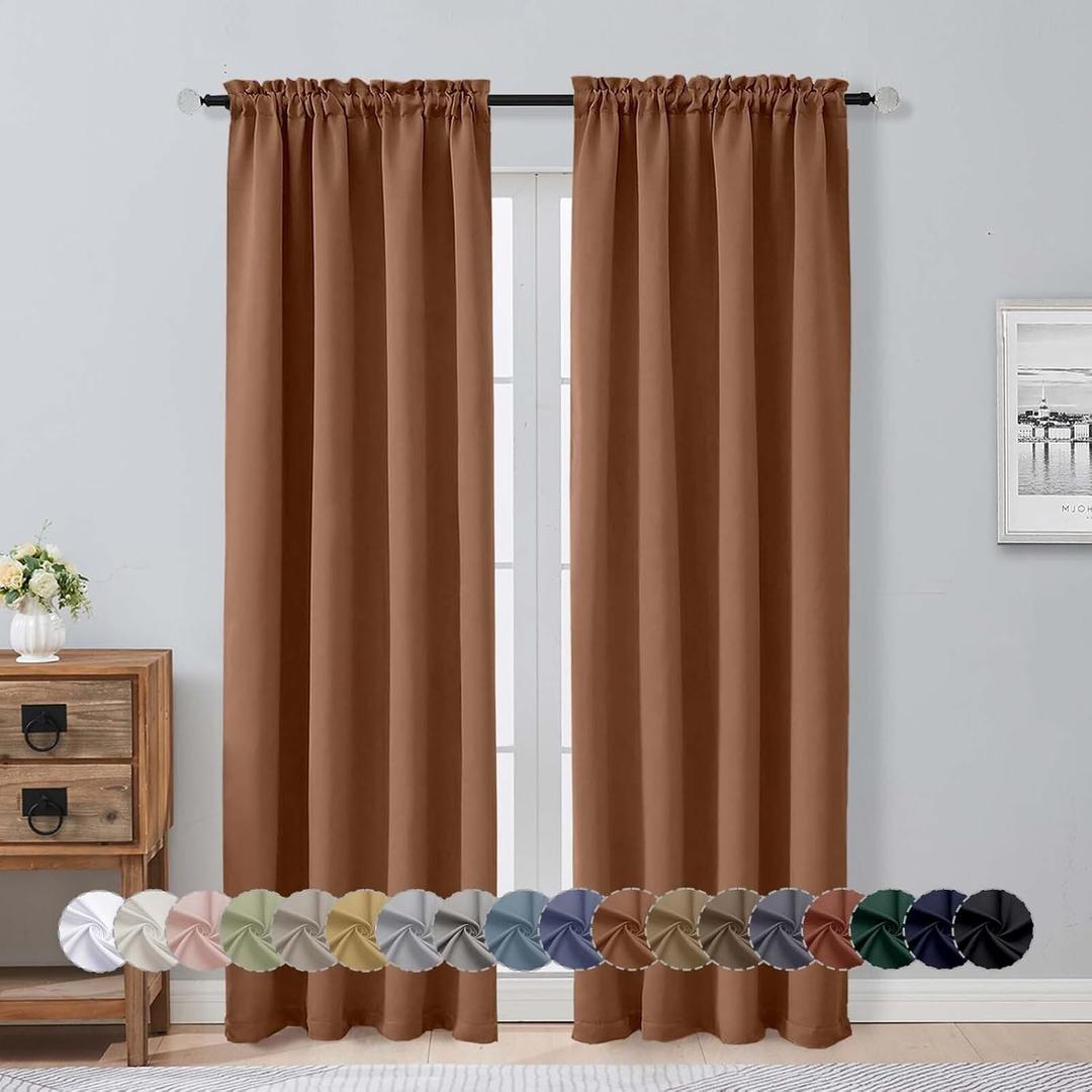 Aiyufeng Sun Baked Blackout Curtains for Bedroom 84 Inch Length 2 Panels Set, Solid Thermal Insulated Privacy Living Room Window Treatment Curtains Blackout Drapes, W40 x L84 Inch, Sun Baked