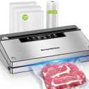 Bonsenkitchen Vacuum Sealer Machine, Stainless Steel Food Sealer Vacuum Sealers with 100 Bags & 1 Roll Bag, 5 Food Vacuum Modes, Built-in Cutter & Bag Storage, Silver-Black