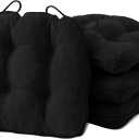 Chair Cushions for Dining Chairs Set of 4, Kitchen Chair Cushions, Chair Pads with Ties and Non Slip Backing, Tufted Memory Foam Seat Cushion 4 Pack, 15.5" x 15.5" x 4", Black