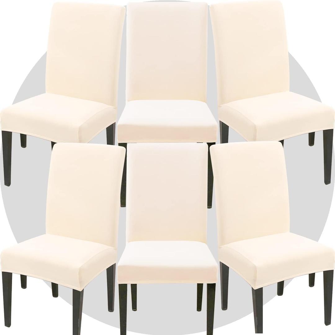 Stretch Chair Covers Slipcovers Set of 6 Off White Stretchable Dining Chair Slipcover Washable Removable for Kitchen,Hotel,Restaurant
