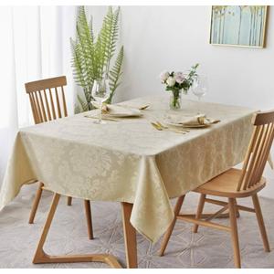 maxmill Jacquard Tablecloth Damask Design Water Resistance Antiwrinkle Heavy Weight Soft Table Cloth for Buffet Banquet Parties Event Holiday Dinner Square 60 x 60 Inch Beige