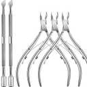 6 Packs Cuticle Trimmer with Pusher - Professional Stainless Steel Cuticle Nippers Cutter Clippers and Cuticle Remover Manicure Tools for Fingernails Toenails (Silver)