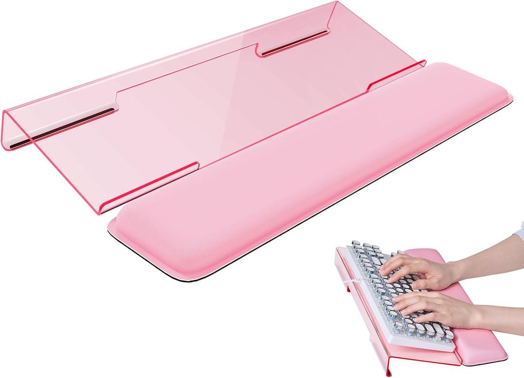 Computer Keyboard Wrist Rest Stand for Desktop, Keyboard Holder for Easy Typing with Wrist Pad for Office Desk, Home, School (Pink)