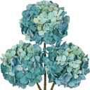 Hippie Blue Hydrangea Artificial Flowers, 19.6in Dried Textured Silk Hydrangea Flowers With Stems 3 Pcs Fake Flower Bouquet Faux Floral Stems Artificial Flower Bulk for Table Wedding Home Decor