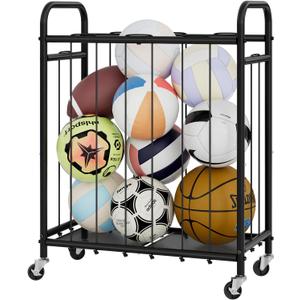 StorageWorks Ball Storage with Wheels, Ball Cart for Garage, Garage Sports Equipment Organizer, Balls Organizer for Basketball, Football, Volleyball