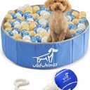 Wild Whimsy Dog Ball Pit - Combo Pack 32" Inch Small Foldable Ball Pit for Dogs with Rope Tug Ball Toy -Indoor Outdoor Playpen with Metal Reinforcement Ring - Storage Case Included