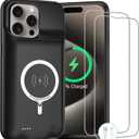 Battery Case for iPhone 15 Pro, 10000mAh Rechargeable Portable Charging Case with Wireless Charging, Compatible for iPhone 15 Pro (6.1 inch) with CarPlay, Extend Battery Pack Charger (Black)